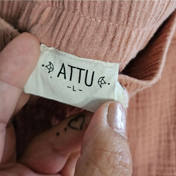 ATTU drawstring harem pants gauze, pink, women's size medium - Picture 3 of 5